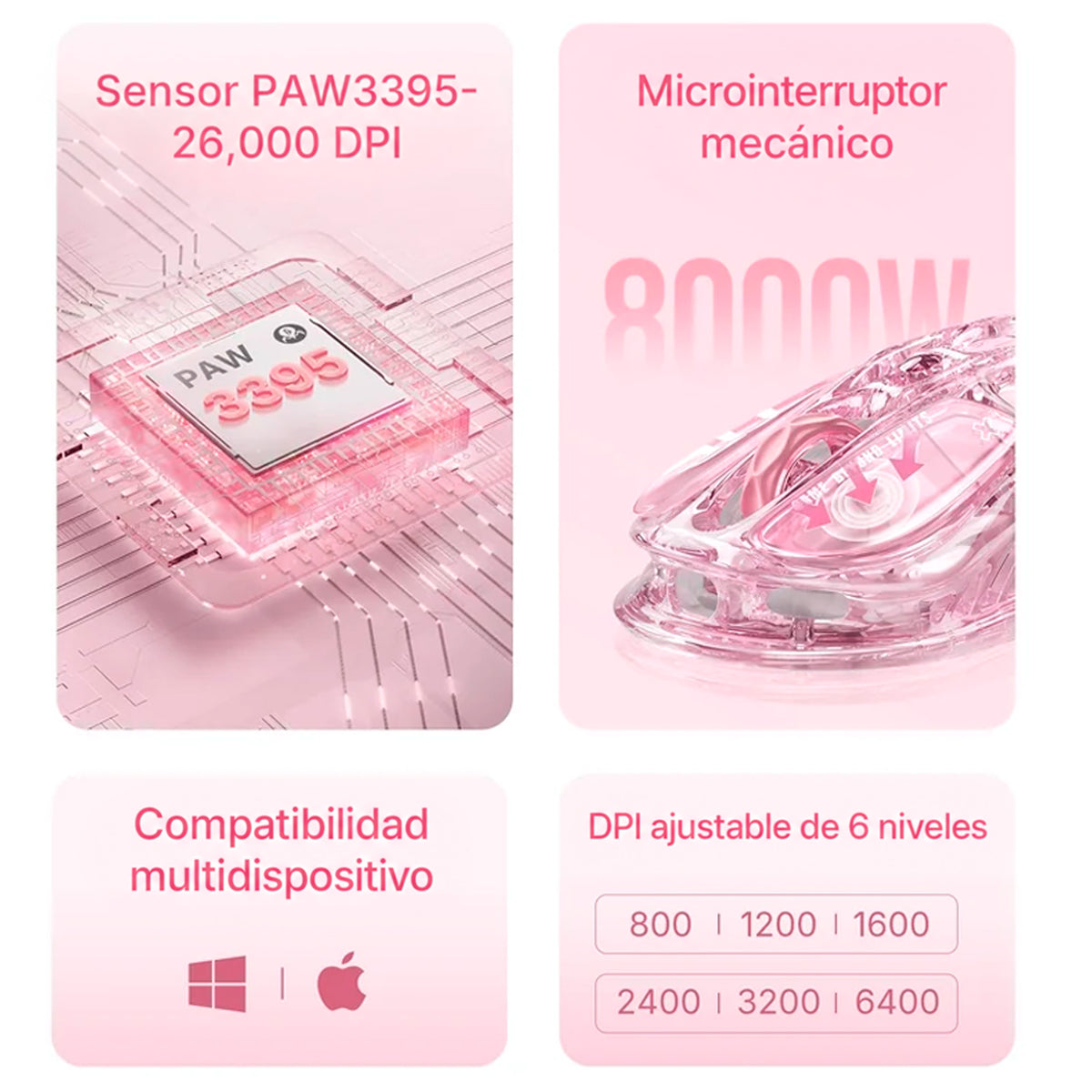 Mouse Gaming GRAVASTAR Mercury M2 Crystal Rose